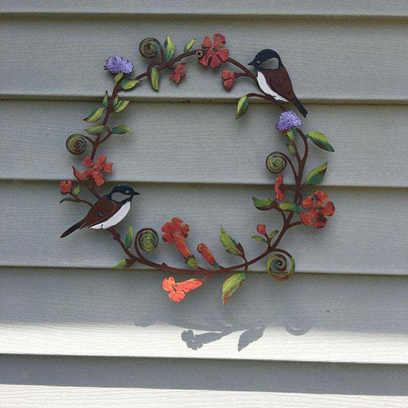 30cm Hanging Metal Wall Decor Door Wreath Chickadees Flowers Wreath Wall Arts