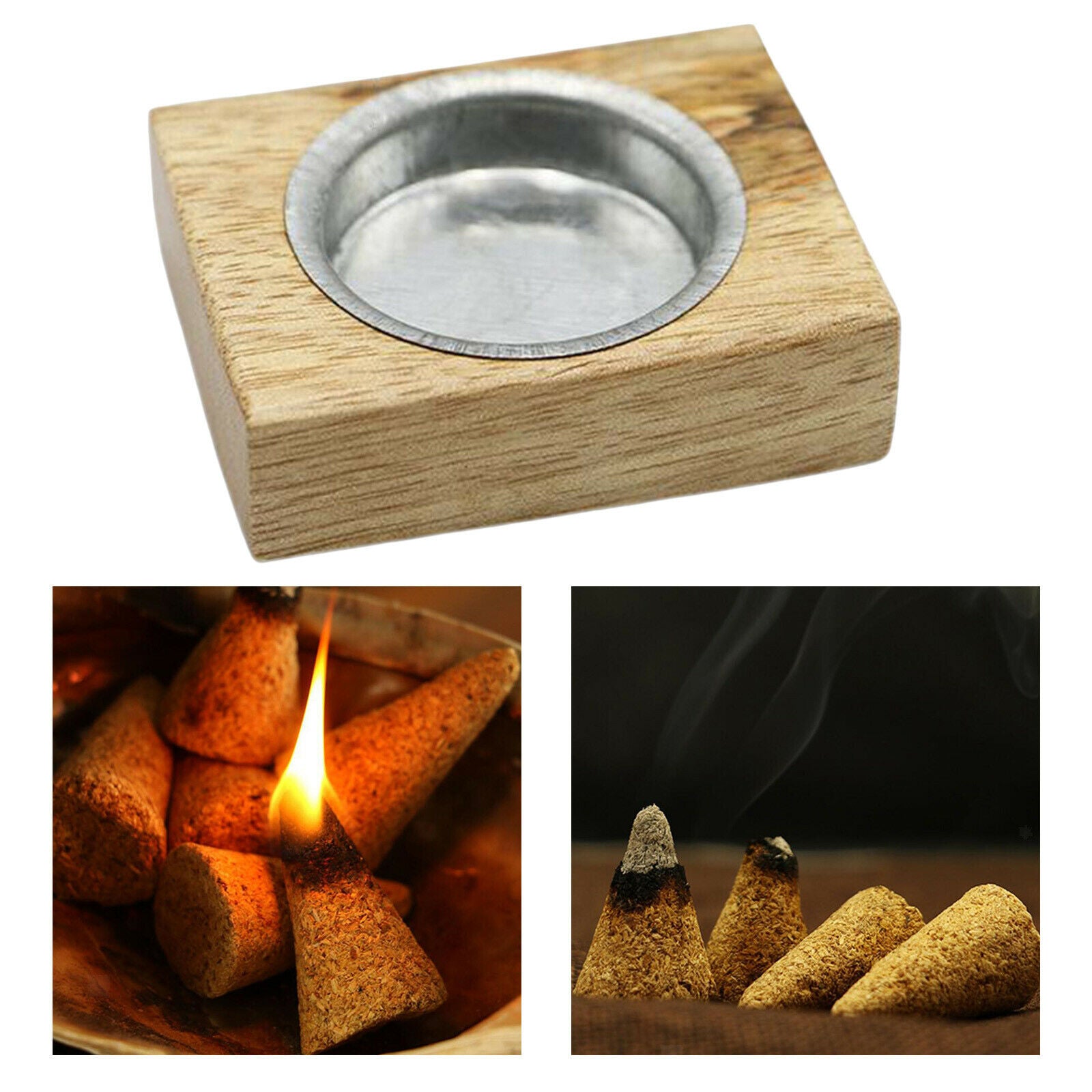 Wooden Charcoal Cone Incense Stick Candle Holder Ash Catcher for Home Supply