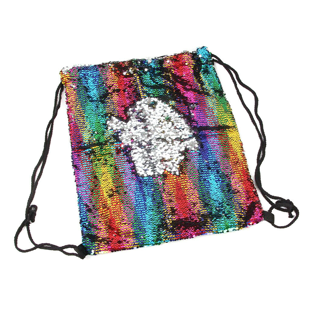 Sequin Drawstring Bag Reversible Sequin Backpack Glittering Shoulder Bag