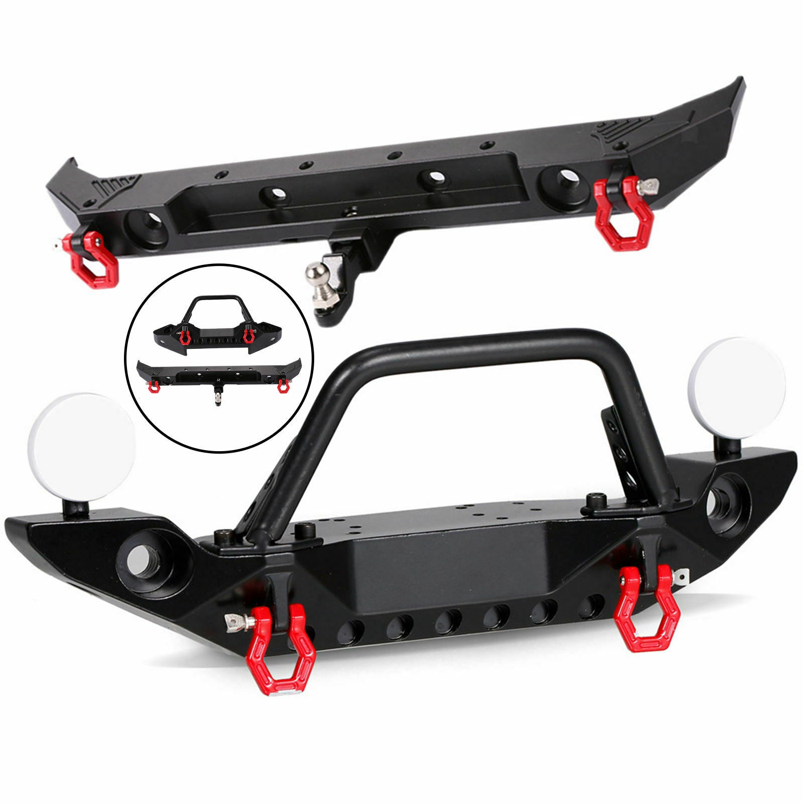 RC Front and Rear Bumper & 2 LED Lights for Axial SCX10 II AXI03007 Upgrade