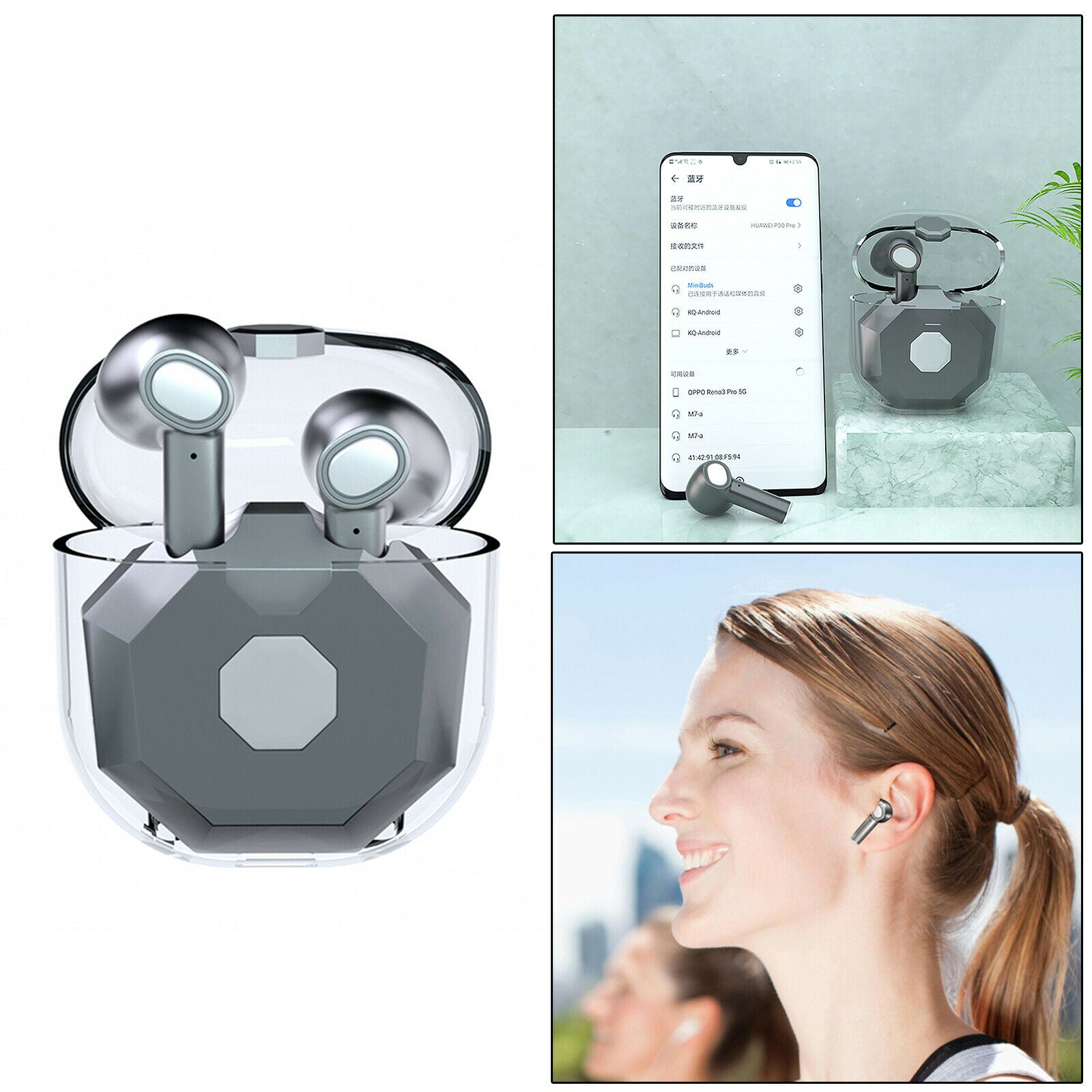 Sports Touch Control Bluetooth 5.0 TWS Wireless Earphones w/Mic Gray