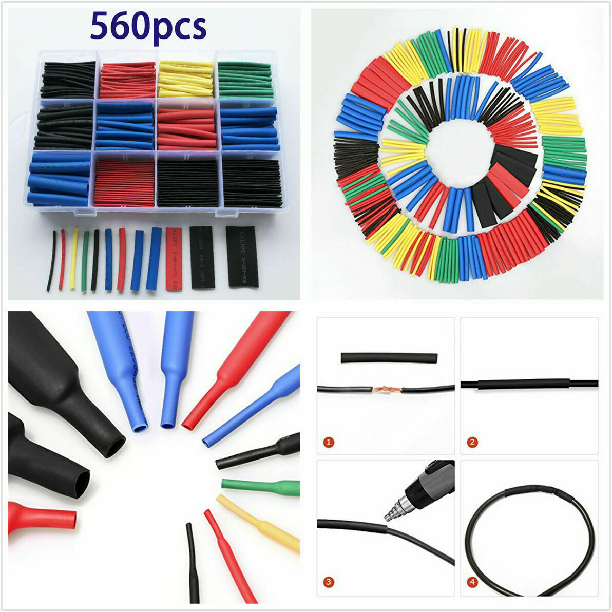 560pc Insulation Heat Shrink Tubing 2:1 Electrical Wire Cable Wrap Assortment-US