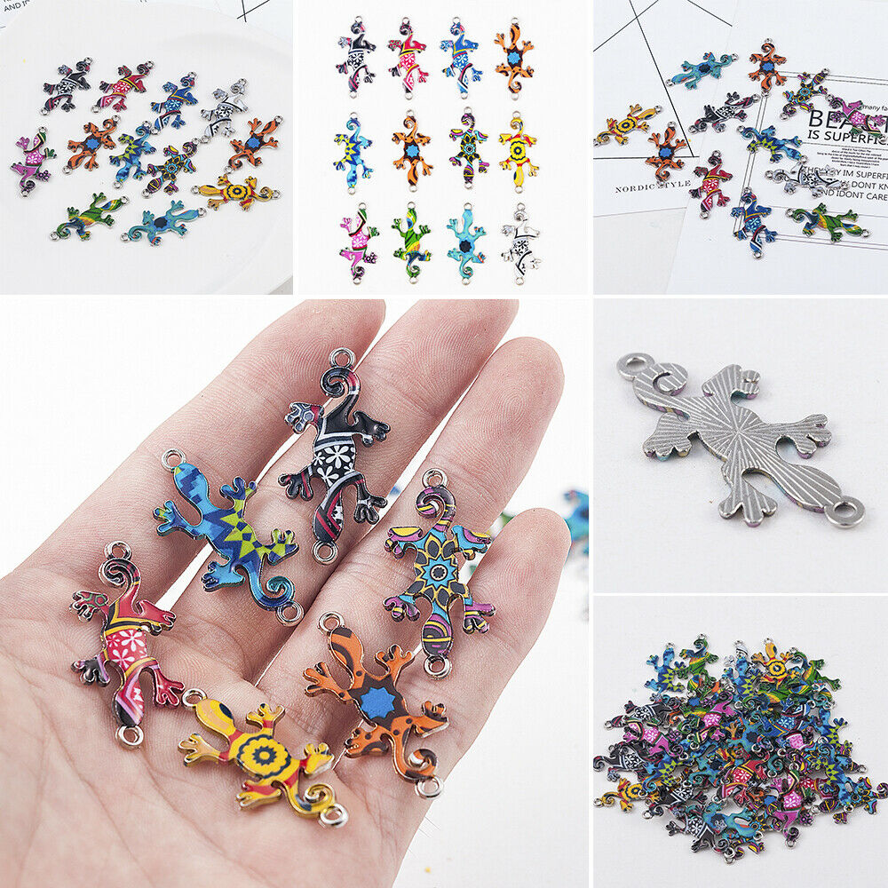 Wholesale 10PC Mixed Color Gecko Connectors Charm DIY Necklace Jewelry Making HS