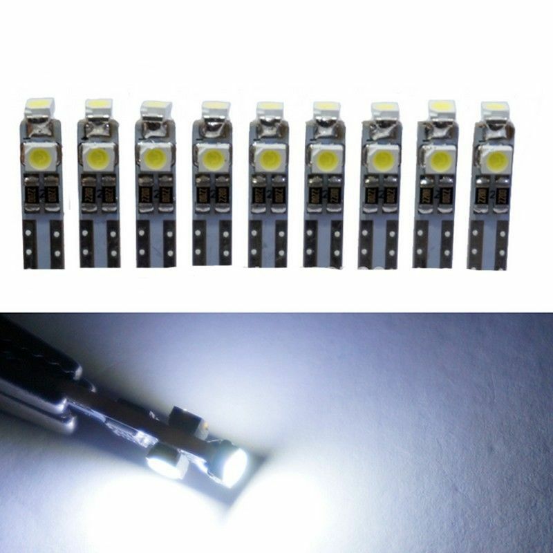 10x 3528 SMD 3 LED White 5000K 58 70 73 74 T5 Dashboard Gauge Wedge Bulb .l8