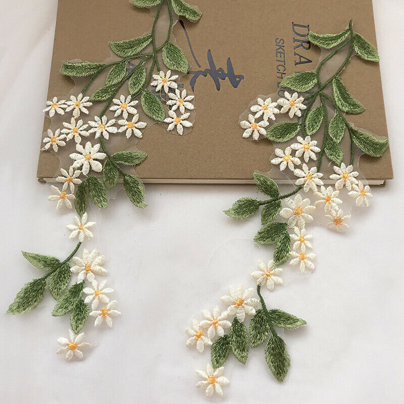 1 Pair Flower Patches Daisy Lace Applique Embroidered Wedding Dress Sewing Craft