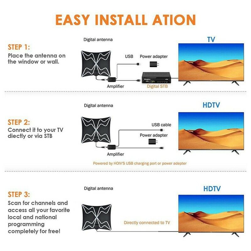 4K High Gain 3800 Miles Digital TV Antenna Amplifier Booster Active Indoor AerK7
