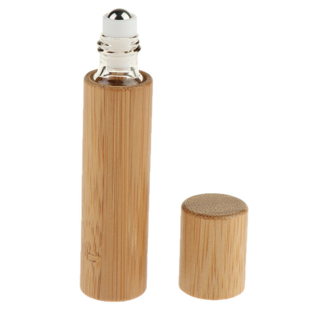 4 lot Travel Bamboo Essential Oil Fragrance Roller Bottles Vials Container