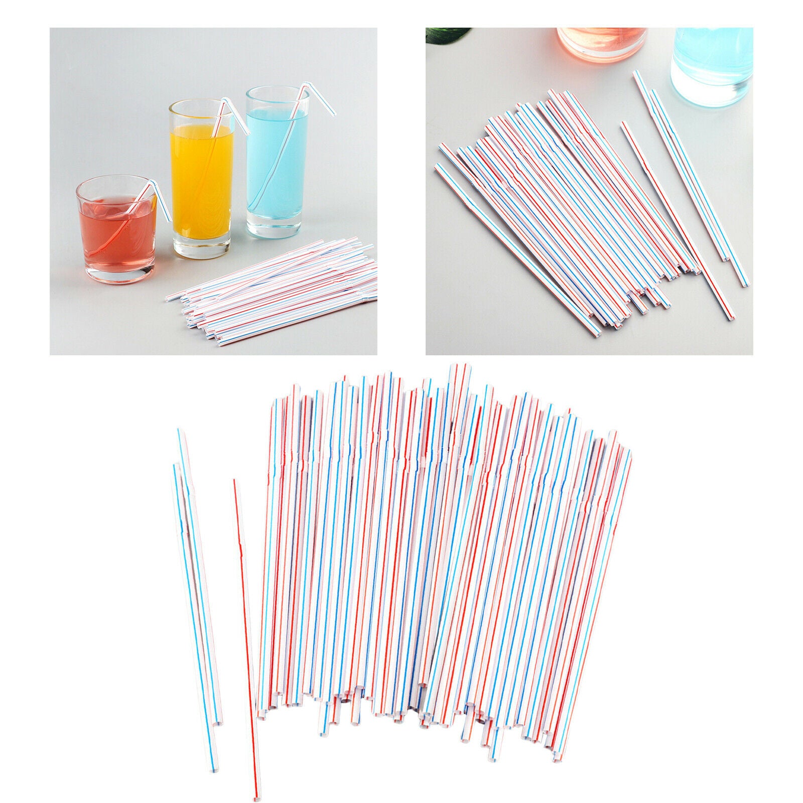 100 Pieces 100 Pack Plastic Disposable Drinking Straws Bendy Stripped Straws