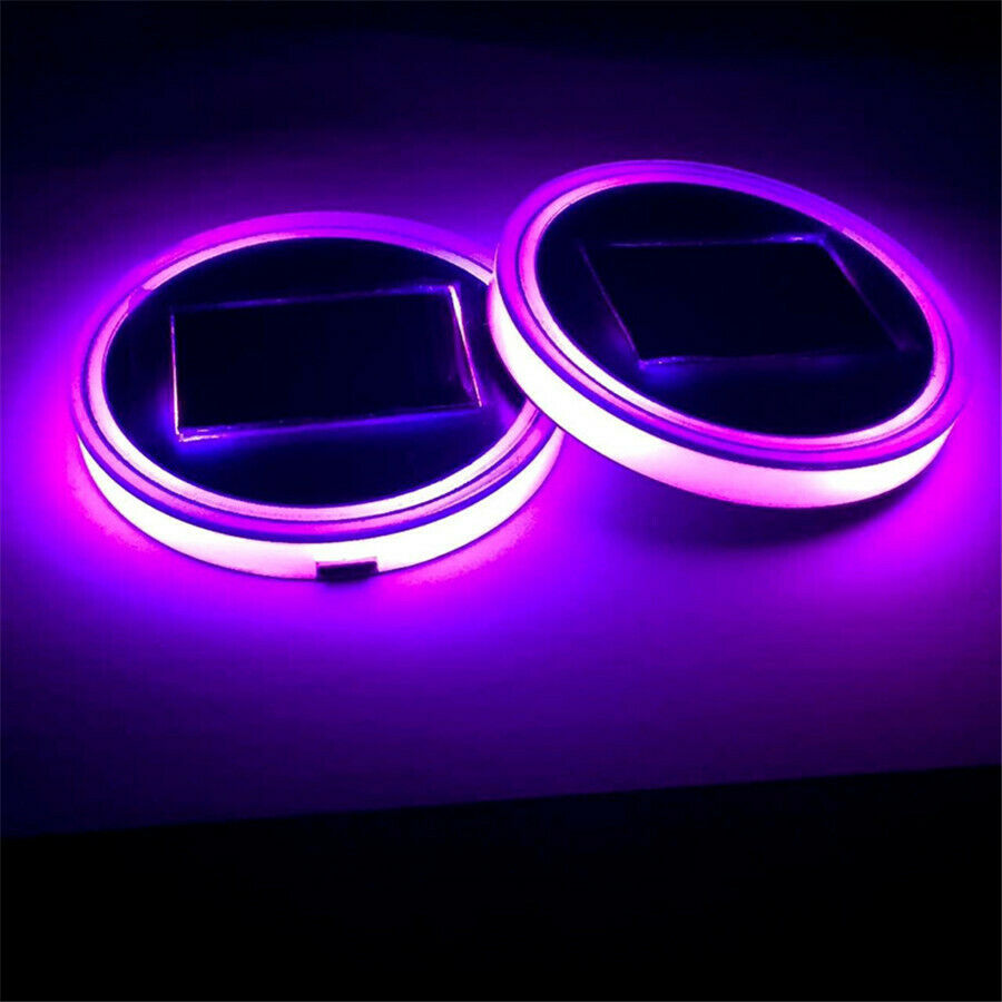 Car Solar Cup Holder Bottom Pad LED Light 7 Colorful Solar charging Decoration