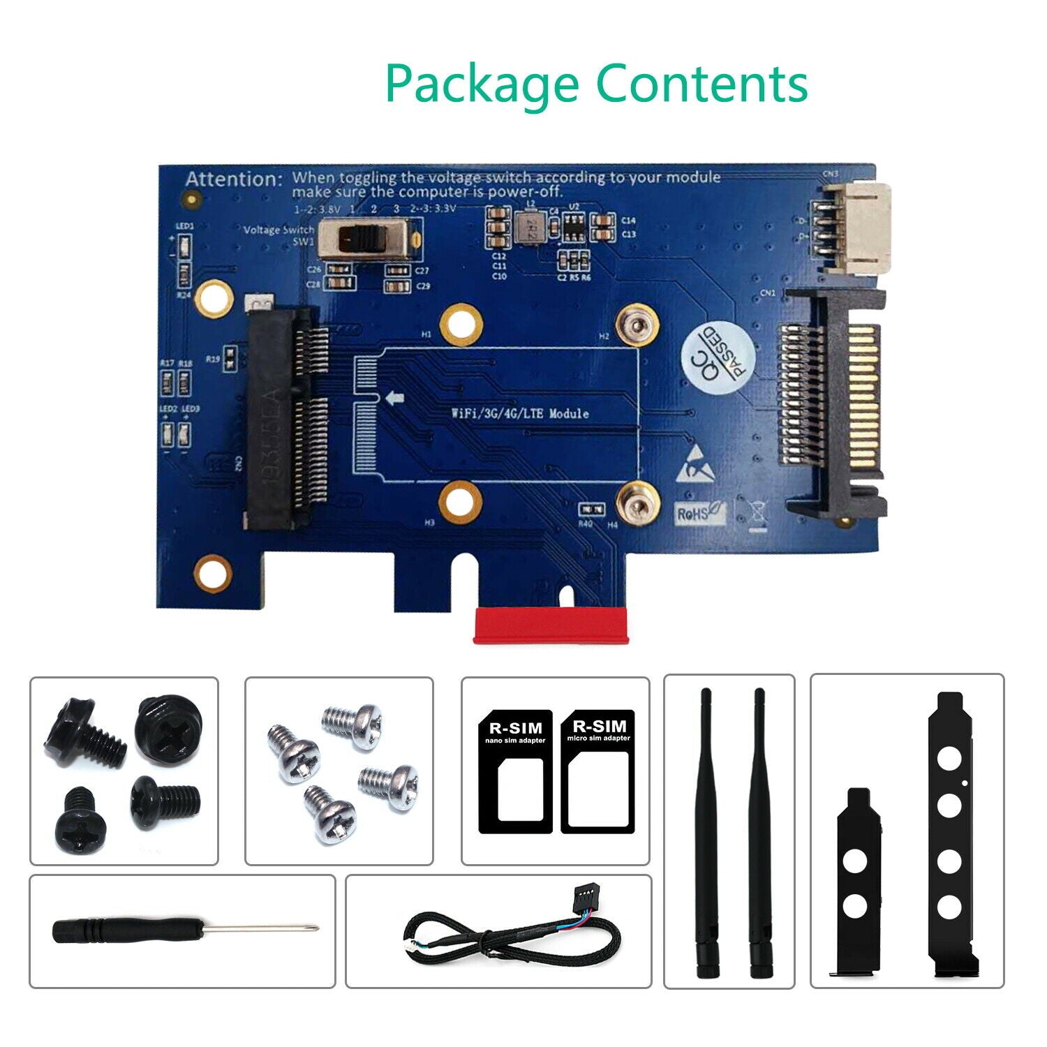 Mini PCI-E to PCI-E 1x Adapter With SIM card Slot for WiFi and 3G/4G/LTE card