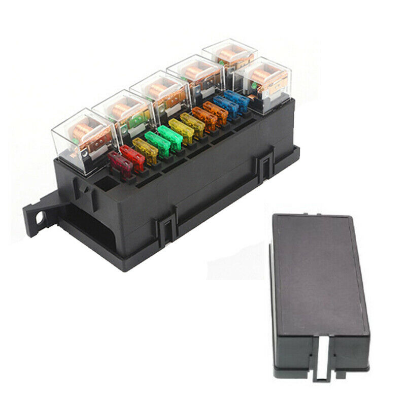 12V Car Yacht Relay & Fuse Box Holder w/ 11x Blade Fuse 6x Relay Truck Tractor