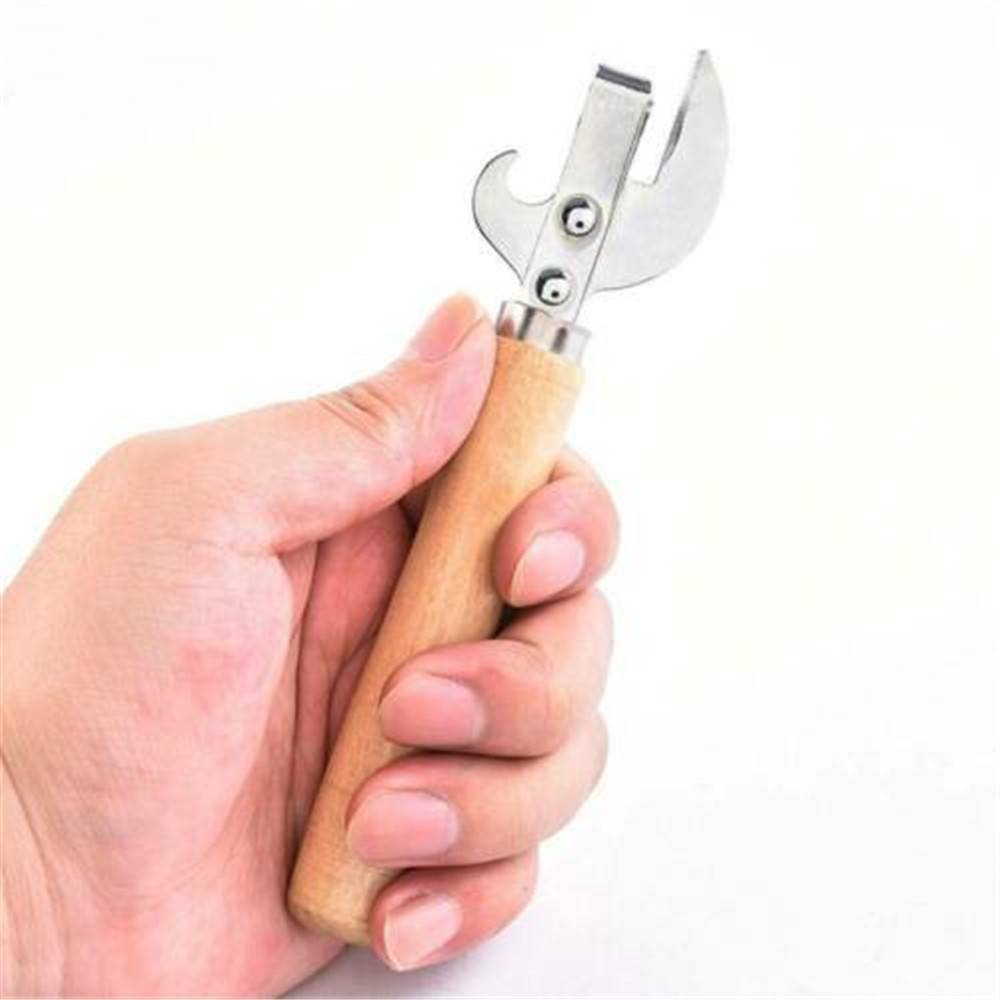 Wooden Handle Stainless Steel Manual Can Tin Beer Bottle Opener Multifunctional