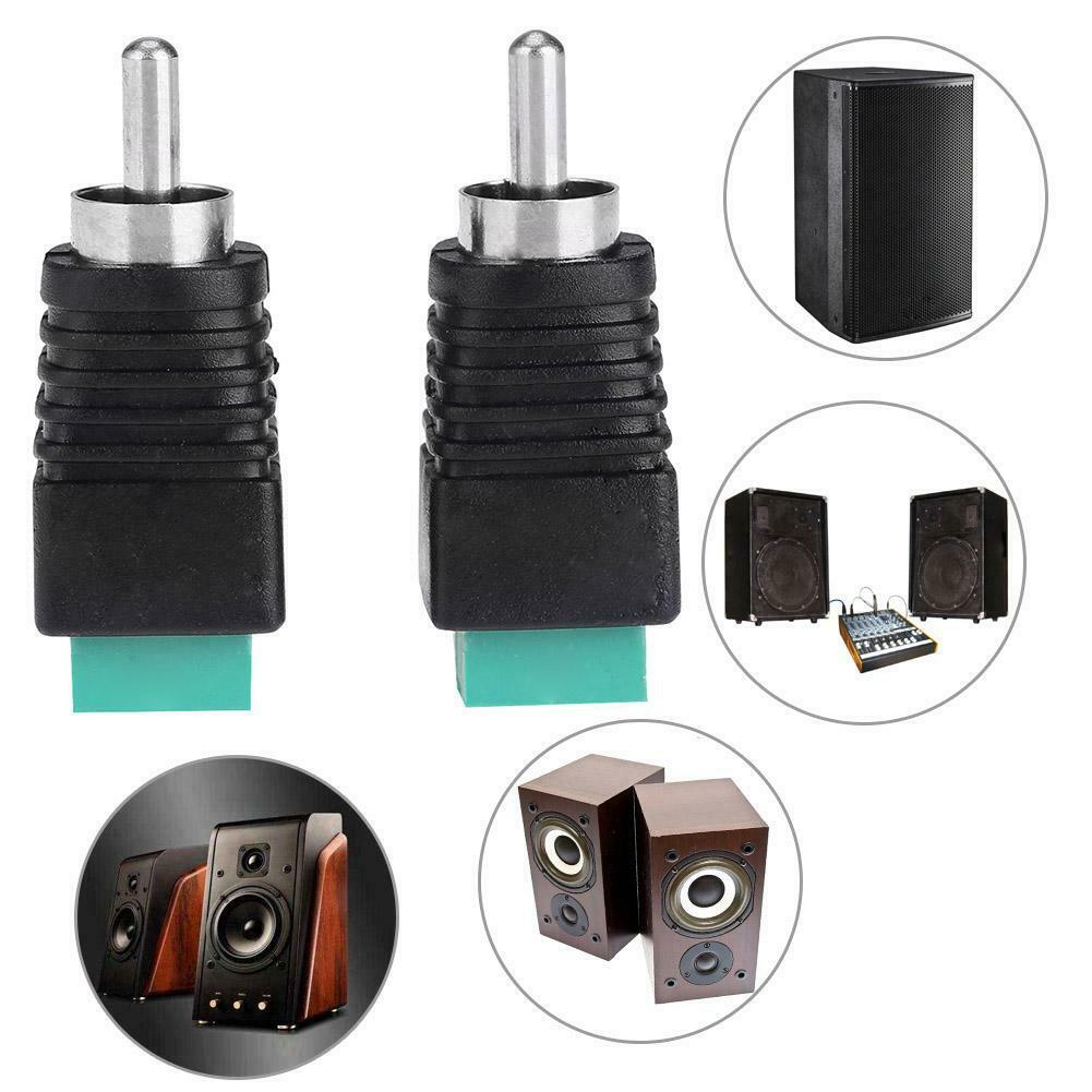 2pcs Speaker Wire Cable to Audio Male RCA Connectors Adapters Jack Plug @