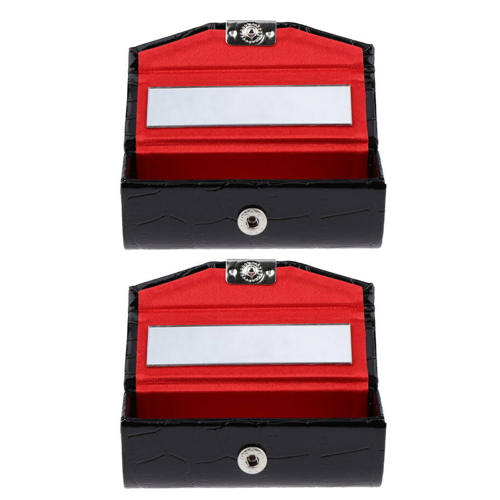 2 x PU Leather Small Lipstick Case Holder with Mirror Organizer Bag for Purse