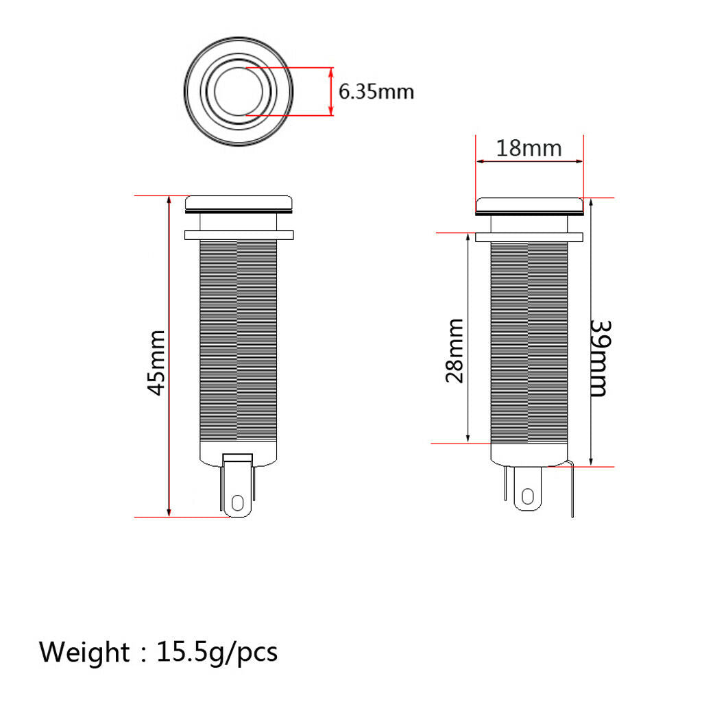 Cylinder Flush-mounted Stereo Output Socket for Bass Guitar Black Metal Parts A.