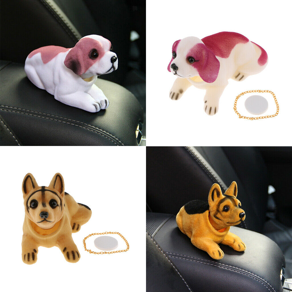 2x Nodding Dog with Golden Chain Ornaments Mini Bobble-Head Toys for Car