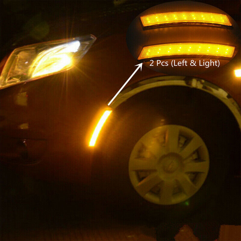 2X Car Side Wheel Eyebrow Turn Signal Indicator Yellow 18 LED Fog Daytime Lights