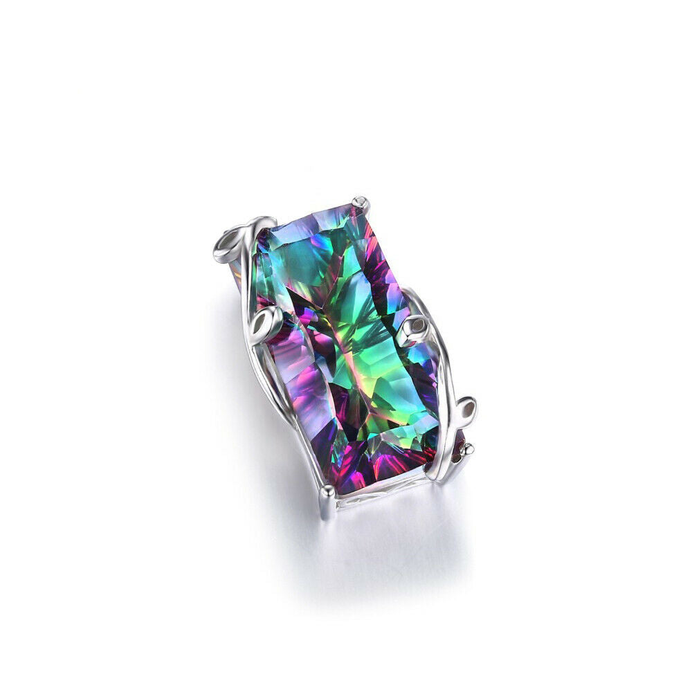 Mystic Big Rainbow Topaz Pendant Chain Chocker Prom Party Necklace