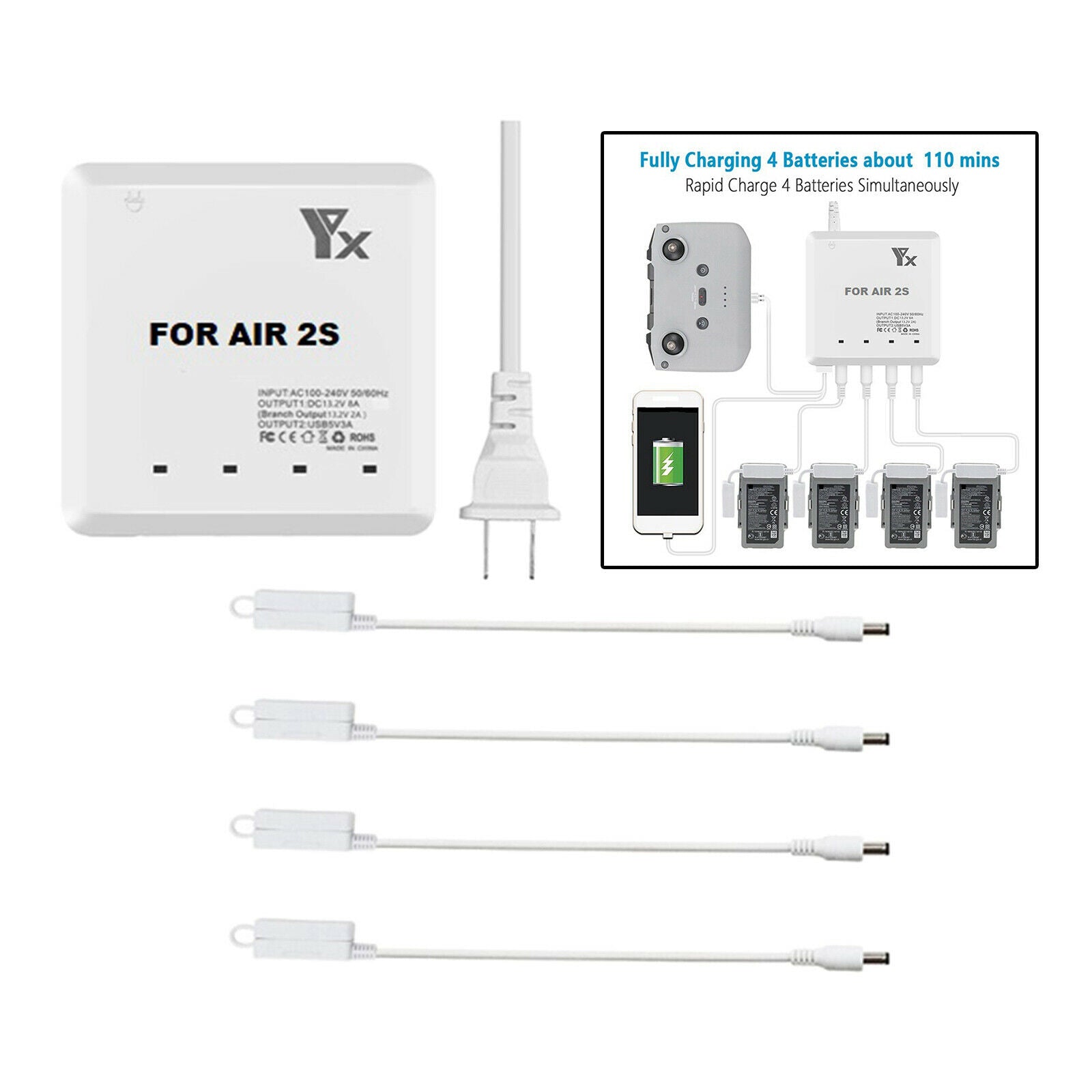 6 in1 Battery Charging Hub Charger for DJI Mavic Air 2S Drone Accessories