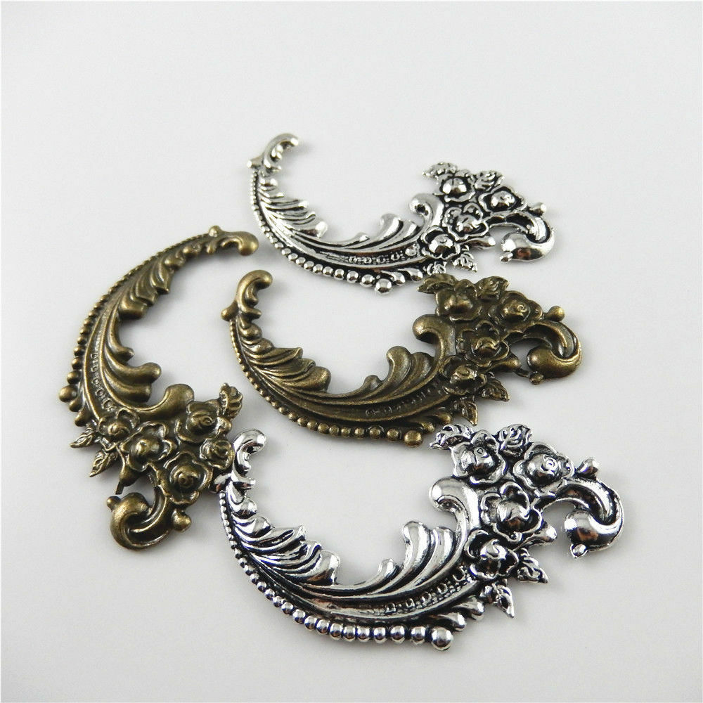 4 Assorted Retro Phoenix Tail Charm Floral Alloy Pendant Jewelry Craft 63x40x2mm