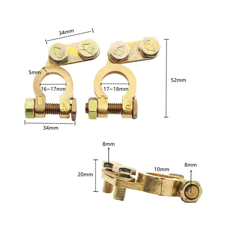 2PCS Brass Battery Terminal Connector Clamps Set for Marine Car Boat RV Vehicles
