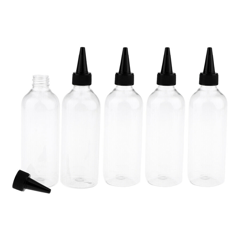 5Pieces 250ml Empty Refillable Cosmetics Sub Bottles Travel Black Tip Cover