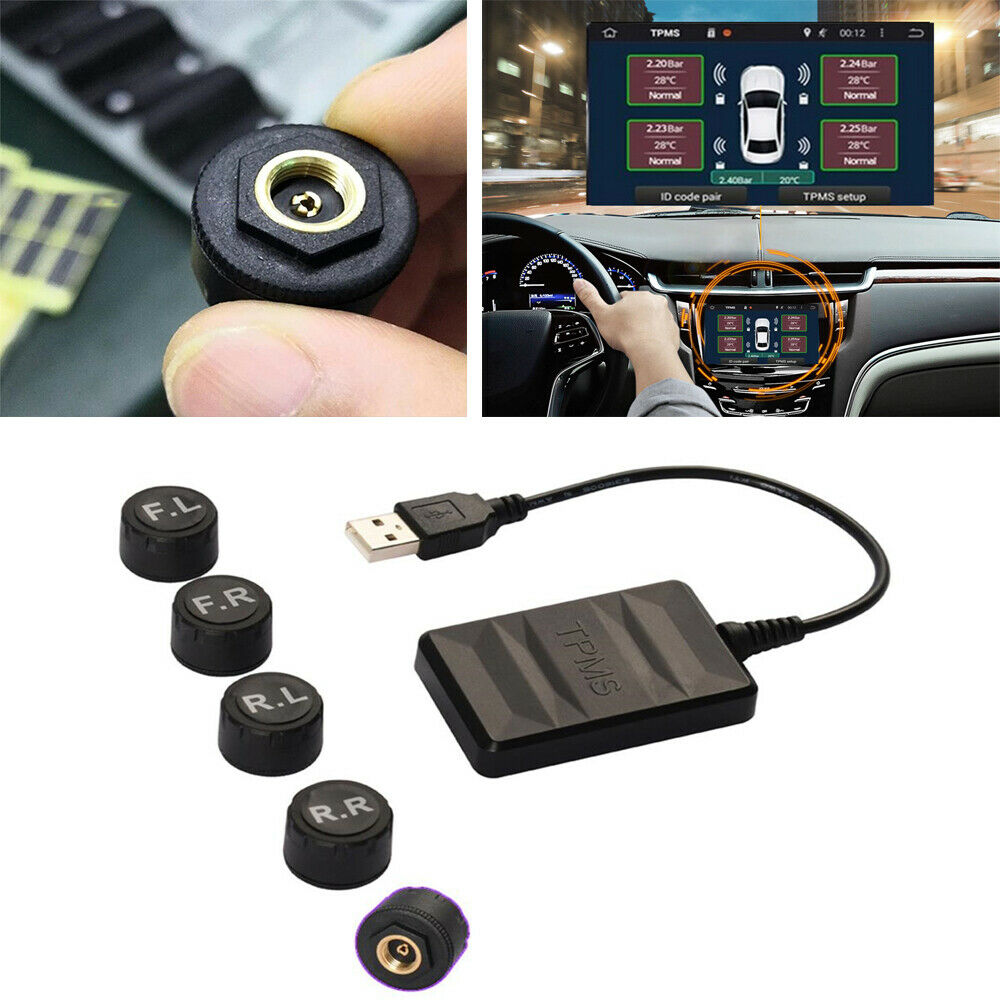 Car Radio TPMS Tire Pressure Monitoring System w/ 5 Sensors Real-time Display