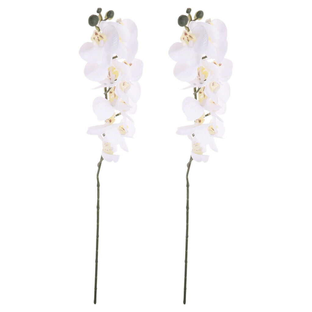 2Pcs Artificial 12 Head Orchid Phalaenopsis Flower Home Garden Decoration White
