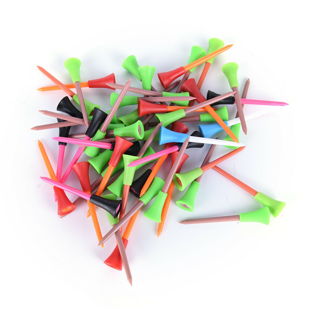 50 Pcs Multi Color Plastic Golf Tees 72mm Durable Rubber Cushion Top Golf Te;DF