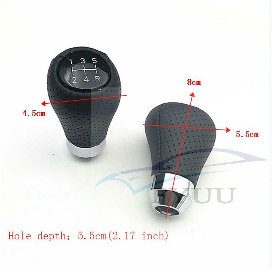 1x Leather 5 Speed Car Gear Shift Knob Stick Lever Grip Manual Shifter Universal