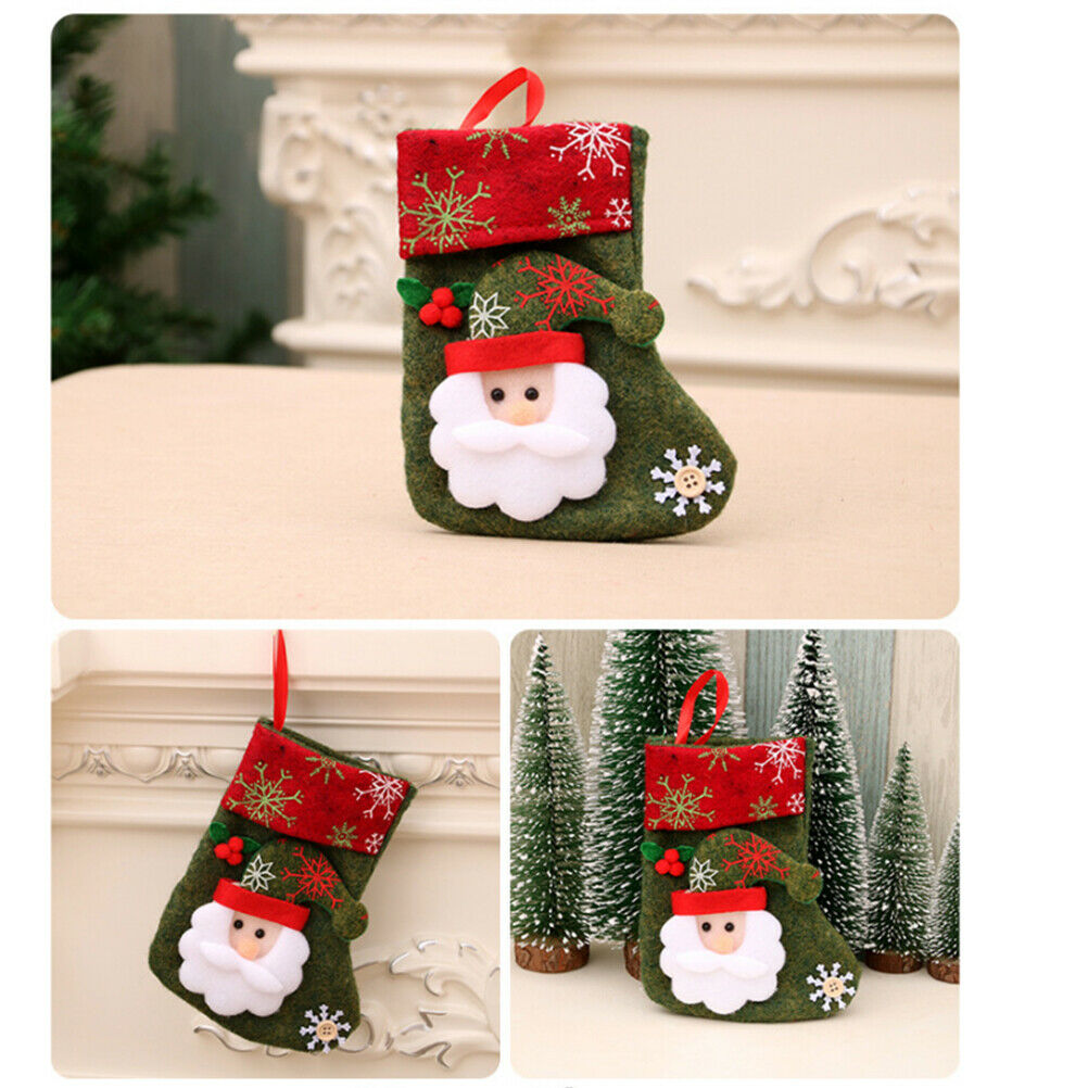 4Pcs Christmas Stockings with Santa Snowman Deer Bear Candy Bag Christmas Socks