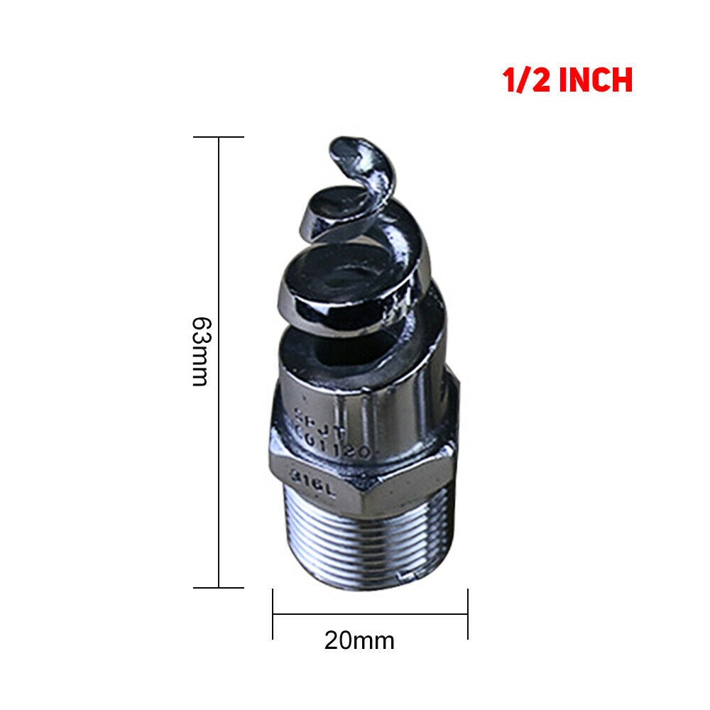 1/2in Garden Hose Stainless Steel Nozzle Full Cone Spiral Lawn Mist Sprinkler #