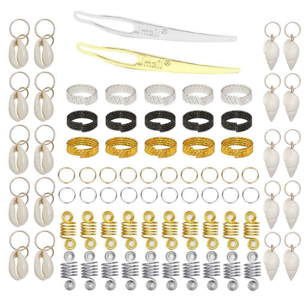 77pcs Assorted Hair Braid Rings Set DIY Dreadlocks Hair Coil Beads Clips Cuffs