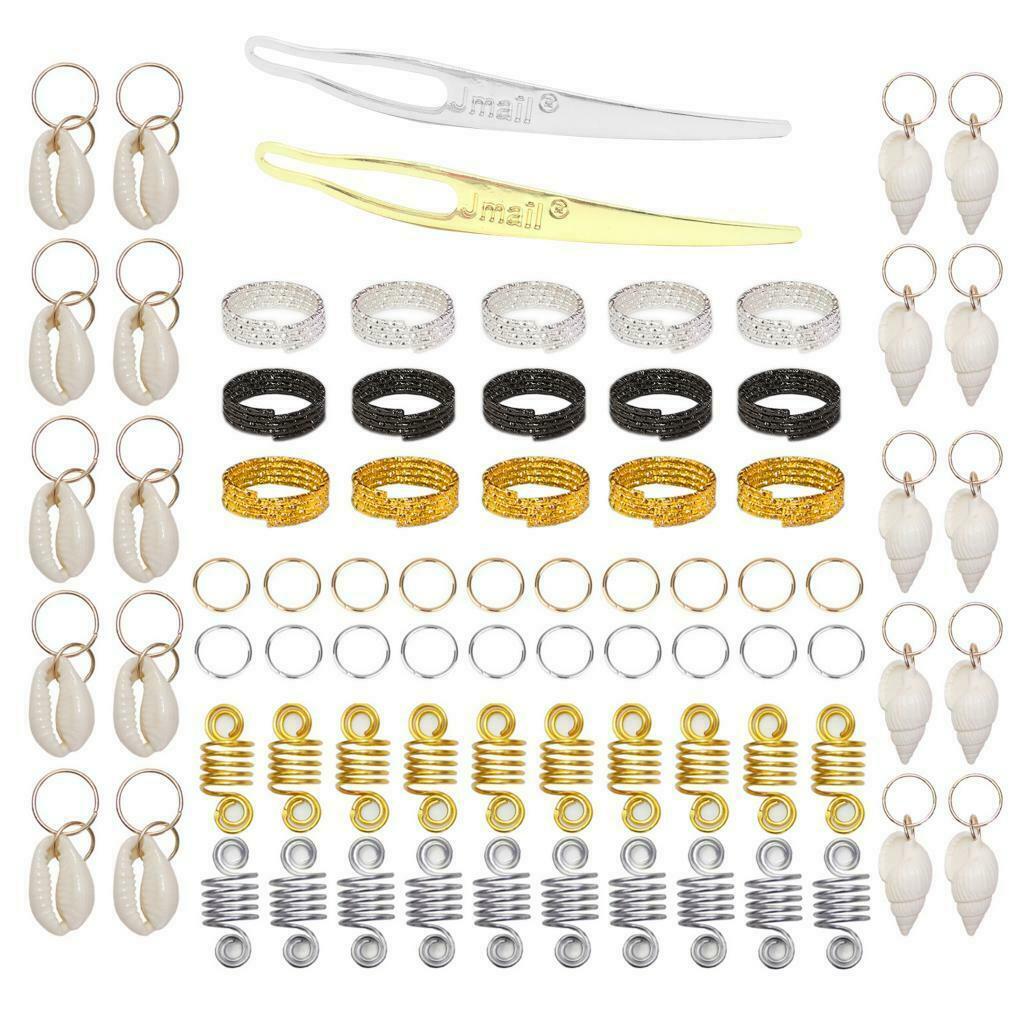 77pcs Assorted Hair Braid Rings Set DIY Dreadlocks Hair Coil Beads Clips Cuffs