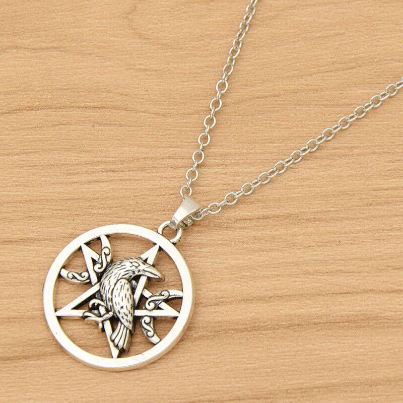 1pc Pentacle Star Pentagram Round Pendant Necklace Raven Viking Jewelry for Men