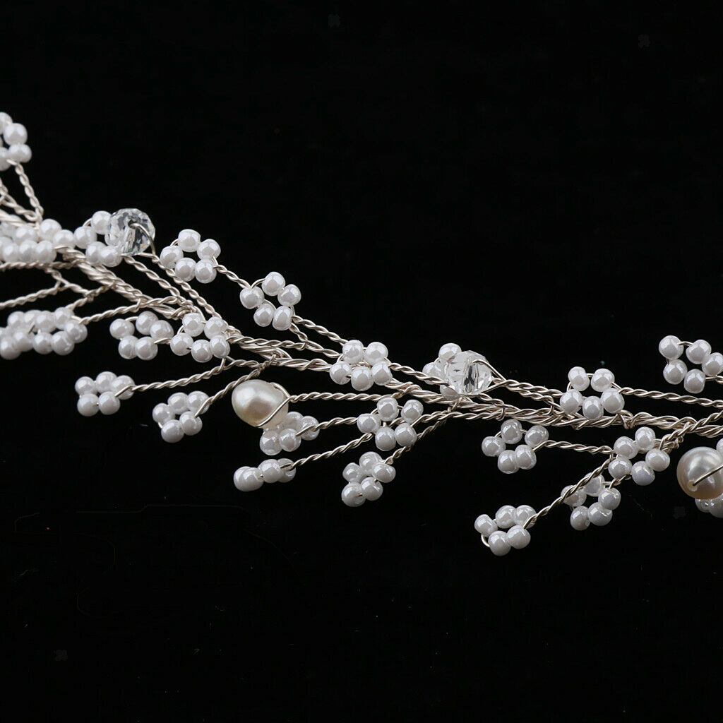 Pearls Beaded Headband Bridal Party Hair Band Vine Bracelet Earrings Set