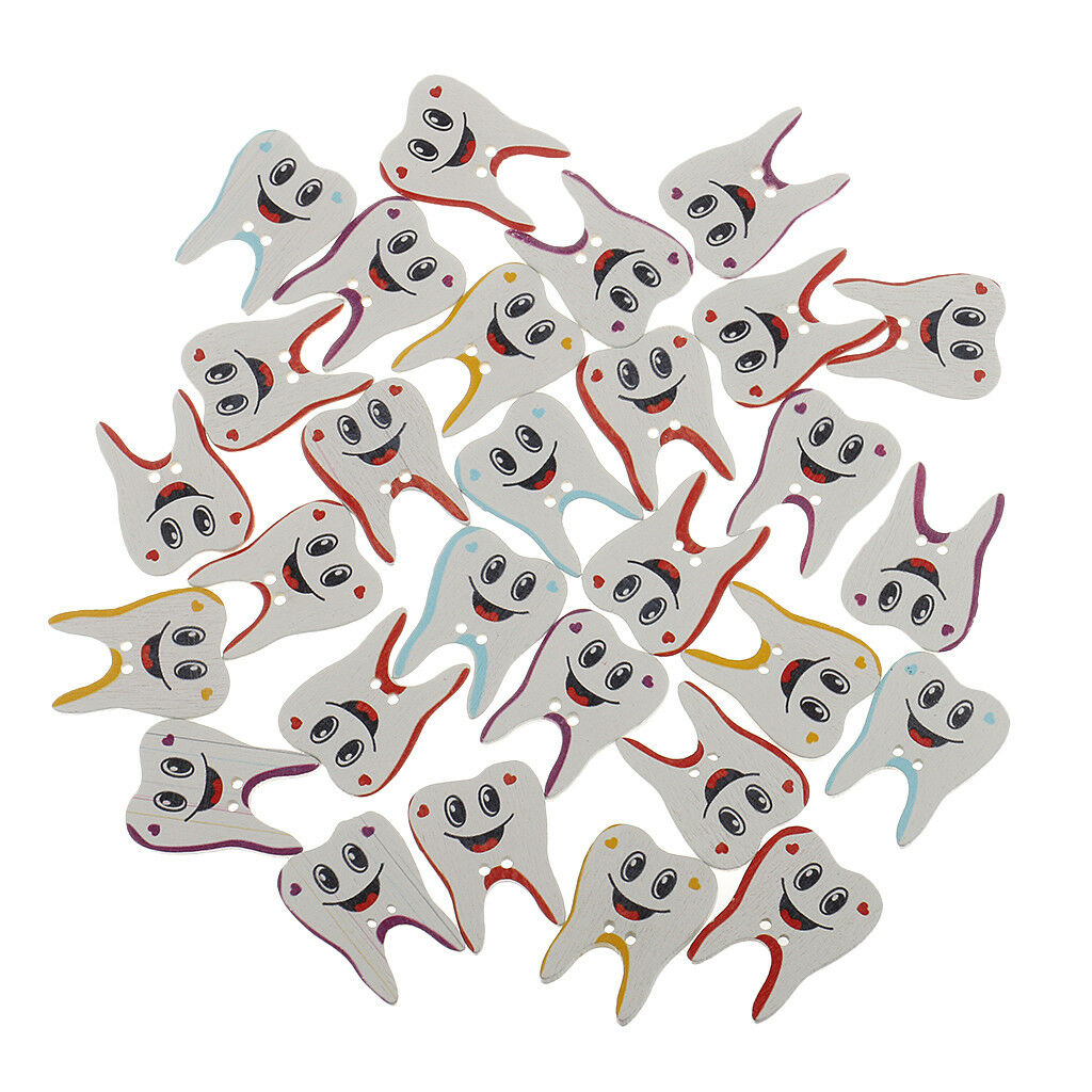 100pcs Tooth Shape 2-holes Wooden Scrapbooking Flatback Buttons Kids Crafts