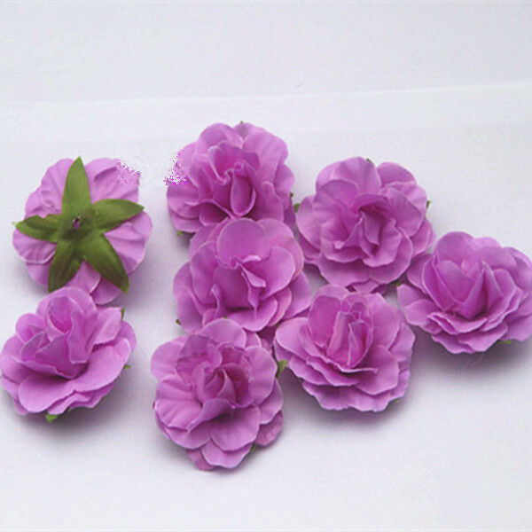 20pcs Rose Heads Silk Flowers For Wedding Home Design Bouquet Decor-Purple