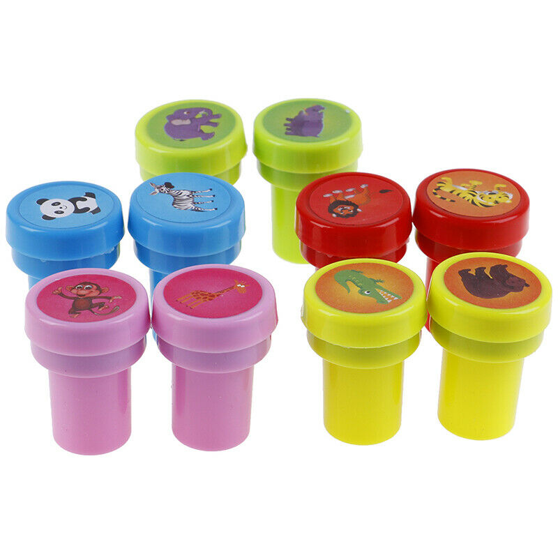 10Pc animal Self-ink Stamps Goody Bag Pinata Fillers Kids Birthday Party .l8