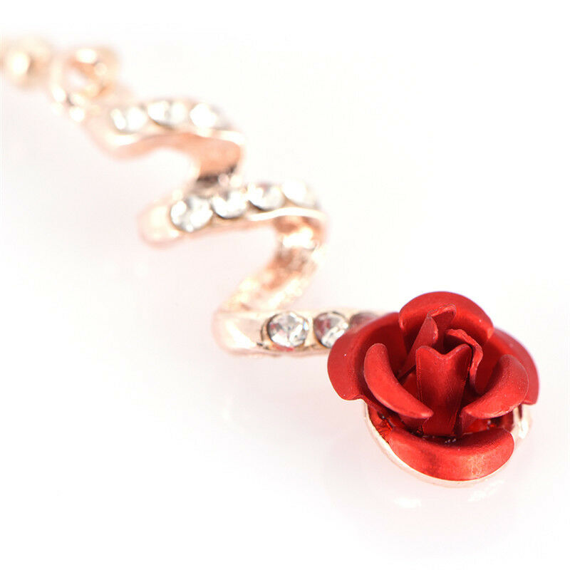 Red Rose Flower Crystal Dangle Drop Earrings Hook Party Bridal Earring Jewel Qx