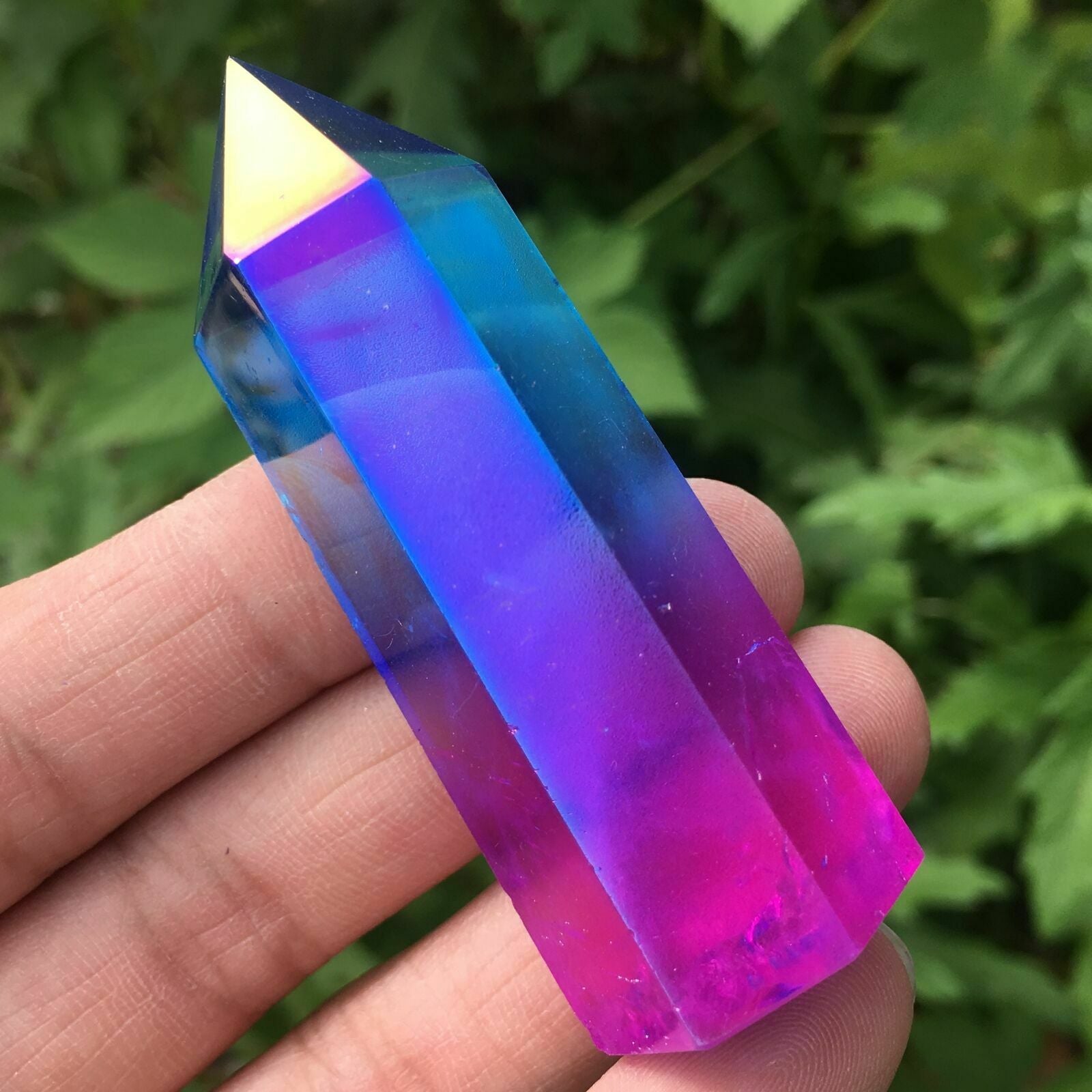 TOPï¼Natural Titanium Rainbow Quartz Obelisk Wand Crystal Tower Point Healing USA