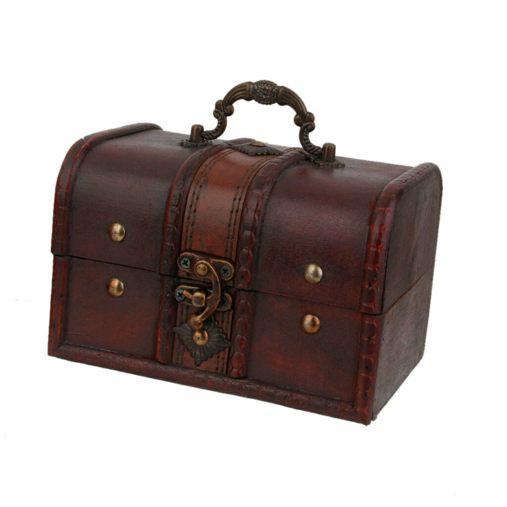 2pcs/Set Retro Wooden Lock Treasure Chests Jewelry Storage Box Showcase