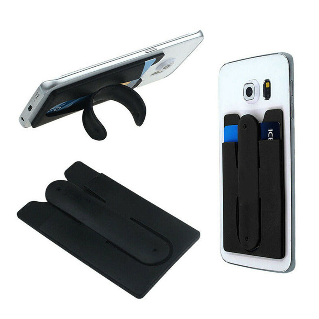 3 Pieces For Cell Phone Adhesive Silicone ID Card Pouch Holder Stand Black
