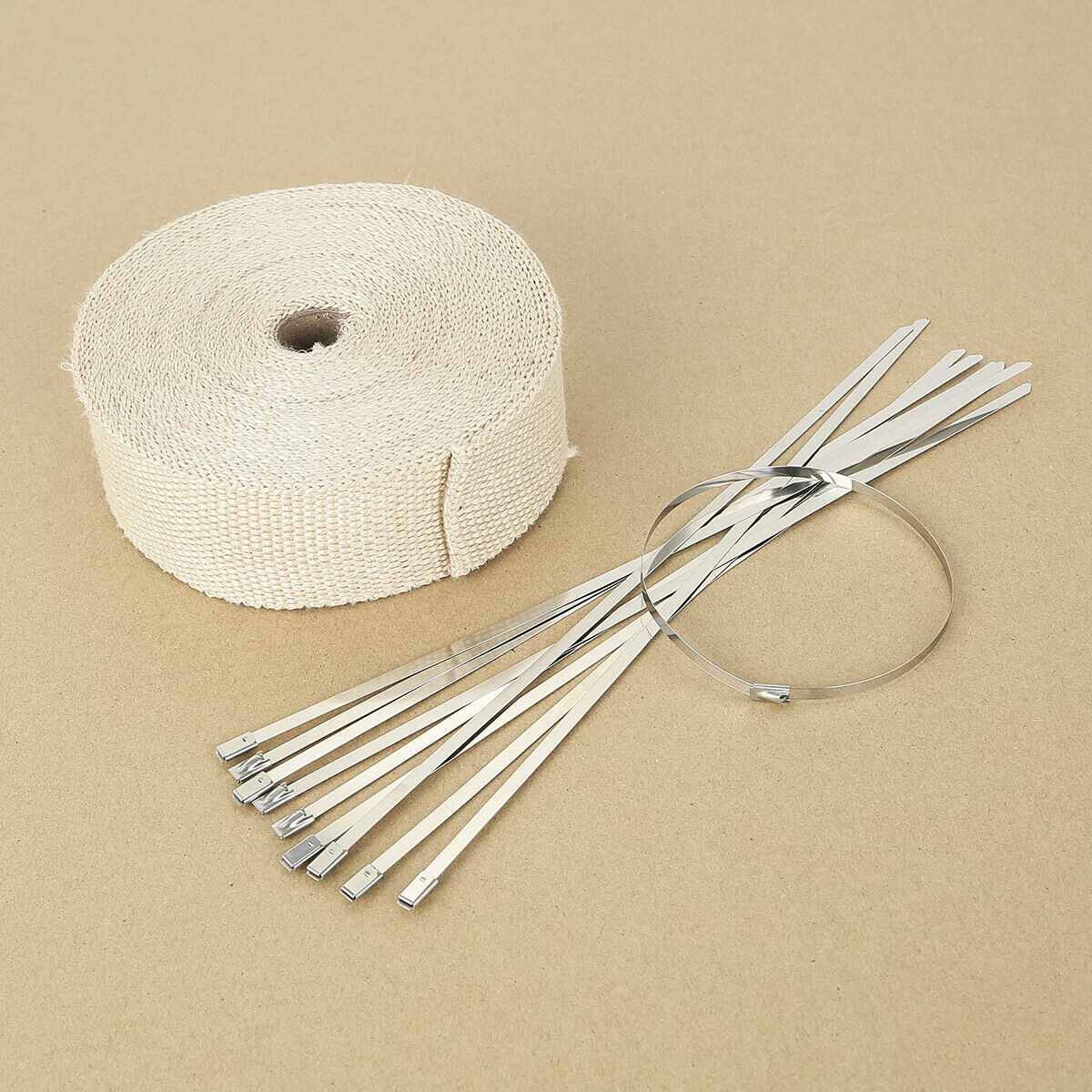 15mx50mm Tape Titanium Exhaust Header Heat Wrap Shield Pipe Stainless Ties Kit