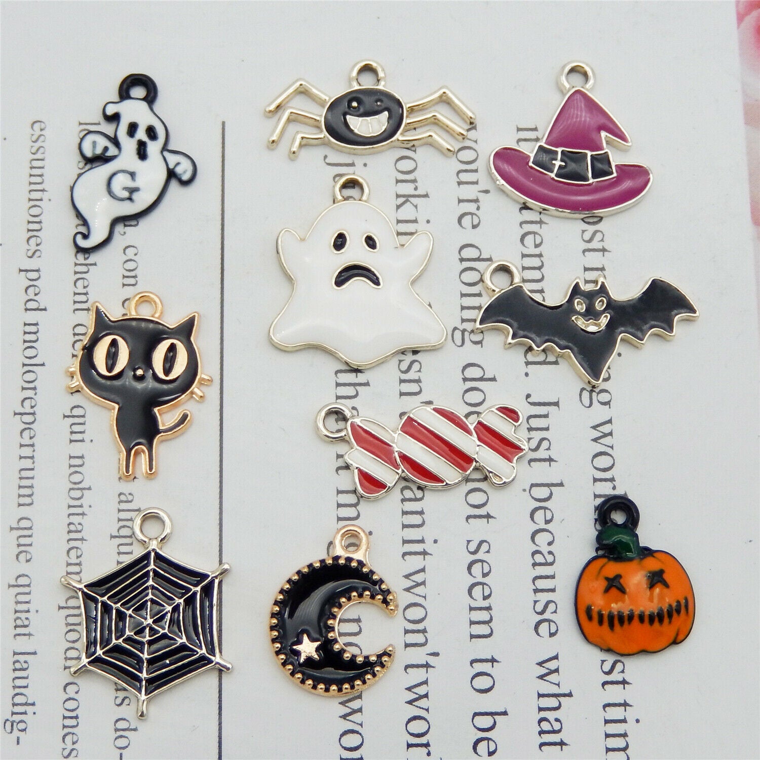 10 pairs Multi-style Halloween Series Enamel Charms Assorted Pendant Findings