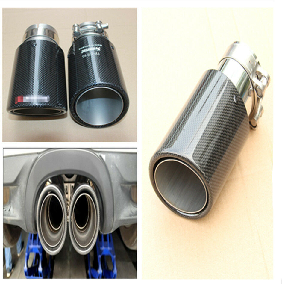 Durable Carbon Fiber Auto Car Exhaust Tip 63MM IN-89MM OUT Muffler Tip