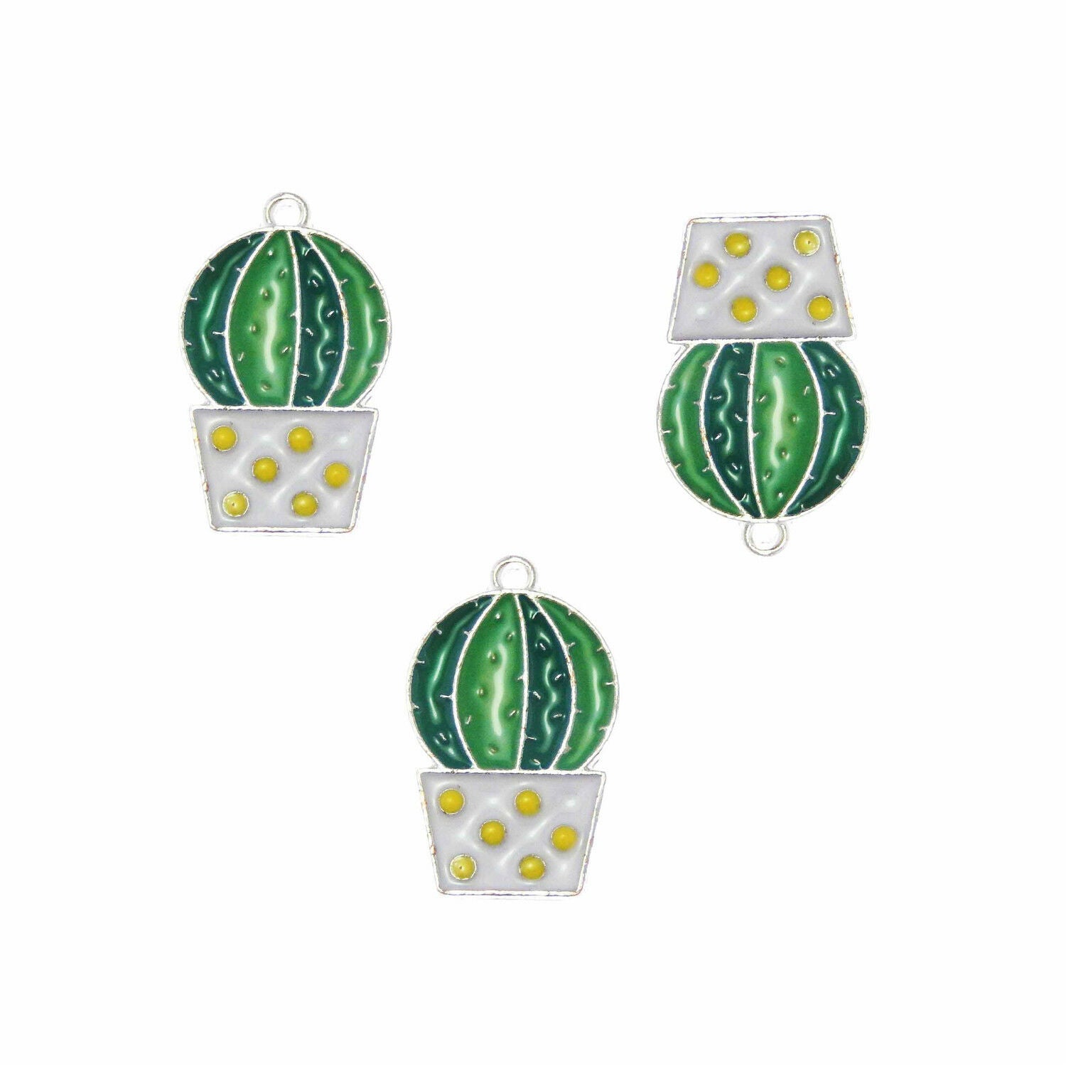 Lot of 10 Green Enamel Plated Zinc Alloy Prickly Pear Charm Pendant 24x15 MM