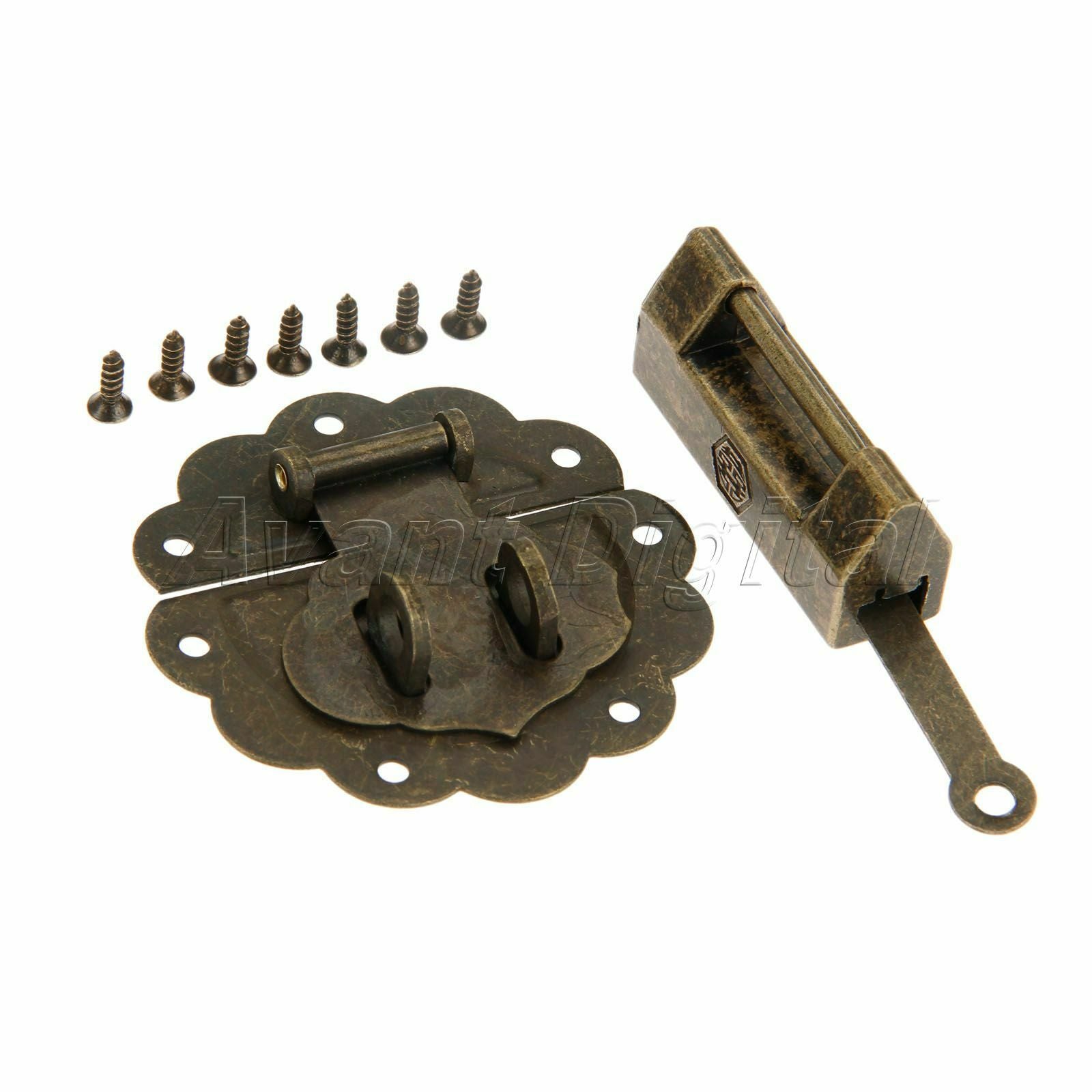Retro Bronze Padlock Wooden Chest Jewelry Box Hasp Latch Catch Set Decorative