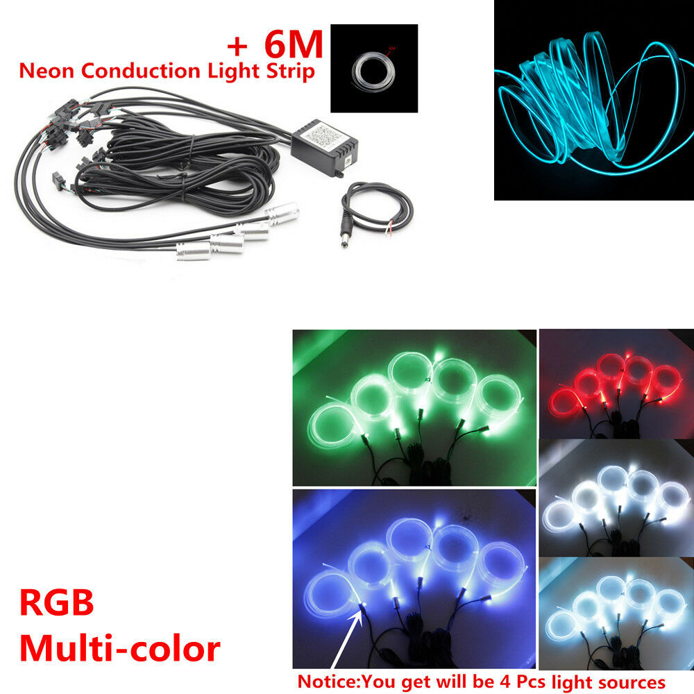 6M RGB Multi-color Adjusting Auto Car LED EL Strip Light Interior Kit Bluetooth