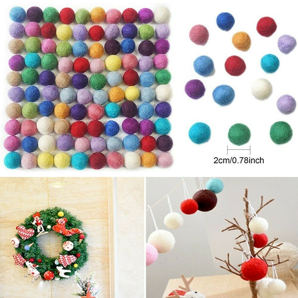 100 PCS Felt Balls Wool Hand-made Felt Beads for Crafts Room Party Wedding Decor
